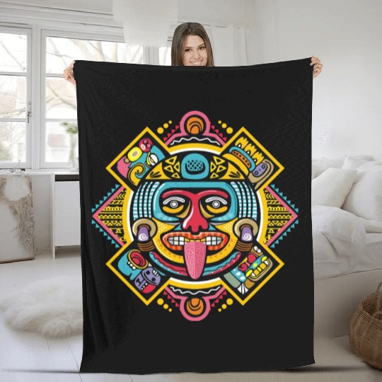 Colorful Aztec Illustration: Ethnic Ornament Fleece Blankets