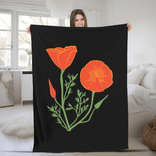 California Poppies on Clear Background Fleece Blankets