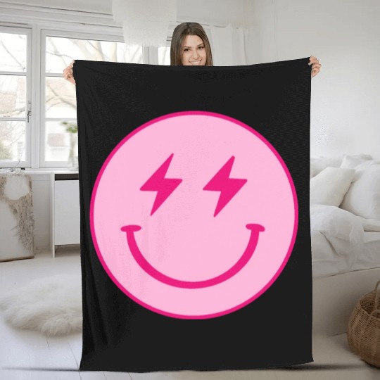 light pink face lightning bolt eyes Fleece Blankets
