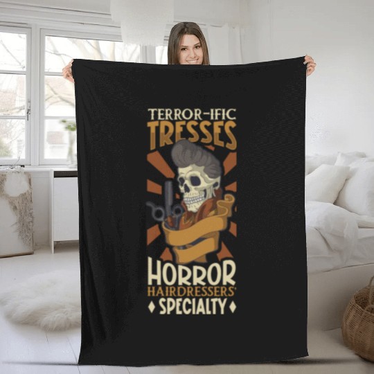 Horror Barber Spooky Hairdresser Hairstylist Hair Fleece Blankets