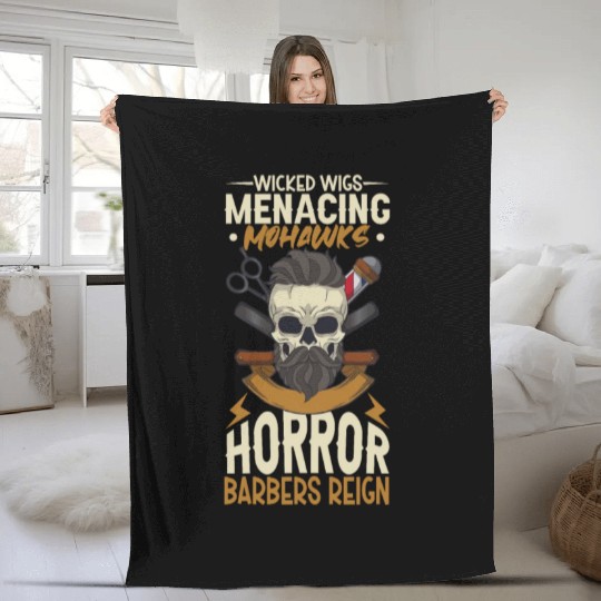 Horror Barber Spooky Hairdresser Hairstylist Hair Fleece Blankets