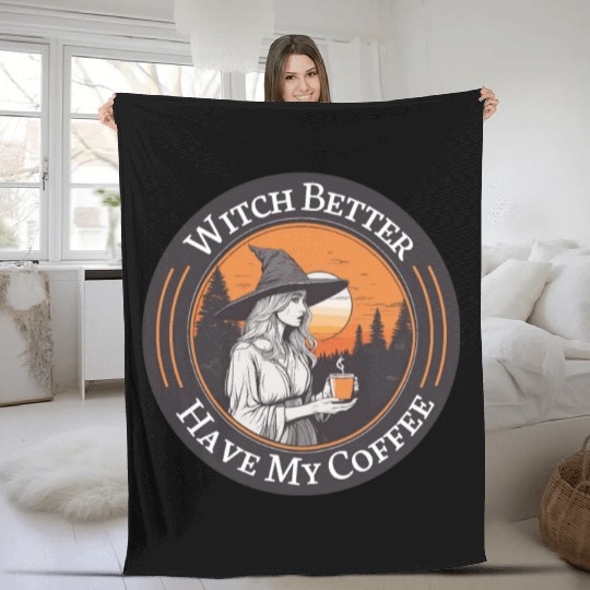 witch drink coffee in sunset Fleece Blankets