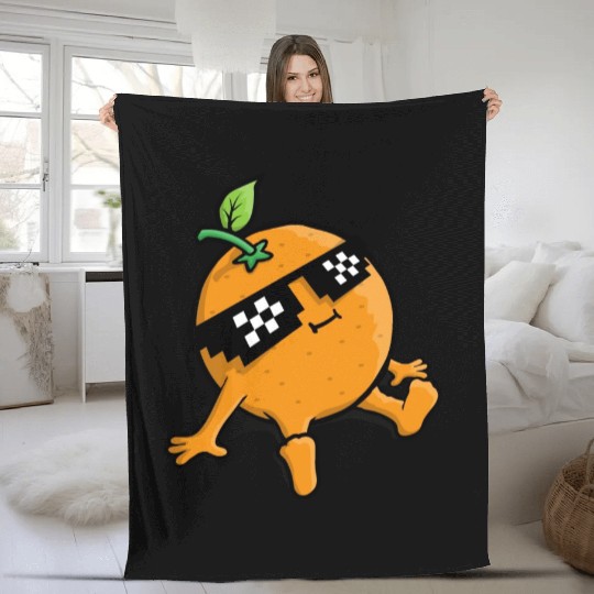 Cool Relaxing Orange Fruit Pixel Sunglasses Face Fleece Blankets