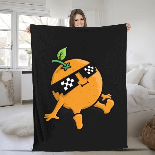 Cool Relaxing Orange Fruit Pixel Sunglasses Face Fleece Blankets