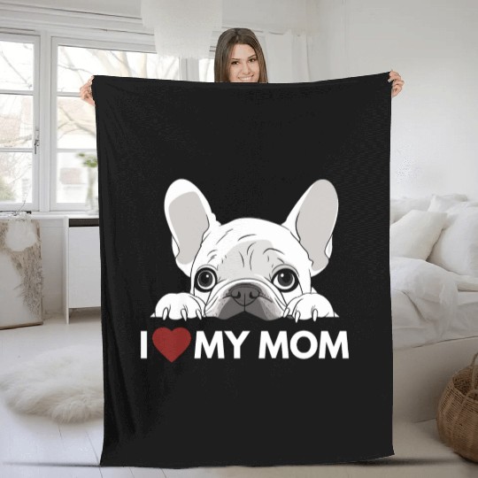 I Love My Mom - White French Bulldog - white Fleece Blankets