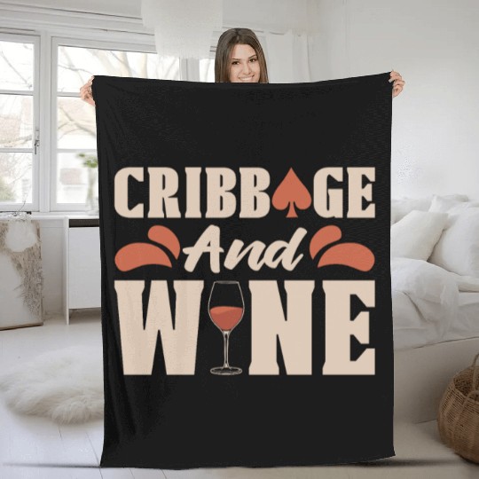 Cribbage And Wine Loves Board Game Card Game Crib Fleece Blankets