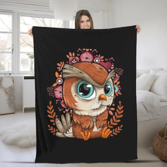 Bird Flowers Forest Animal Gift Cute Owl Fleece Blankets