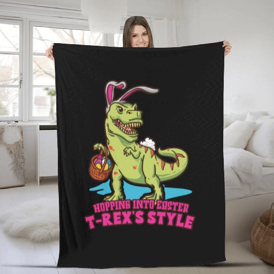 Easter T-rex Dinosaur Easter Funny T-rex Easter Fleece Blankets