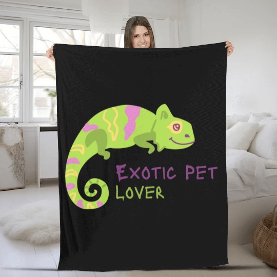 Green Chameleon Lizard Exotic Pet Lover Fleece Blankets