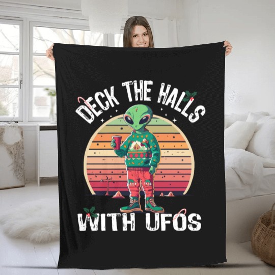 Beam Me Up Santa Claus Alien Christmas Ufo Coffee Fleece Blankets