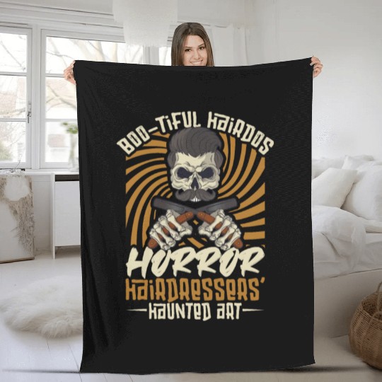 Horror Barber Spooky Hairdresser Hairstylist Hair Fleece Blankets