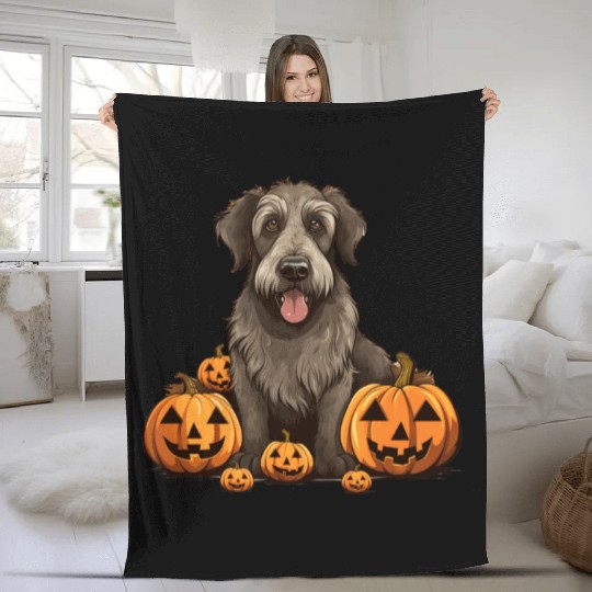 Irish Wolfhound Dog Pumpkin Lazy Halloween Party Fleece Blankets
