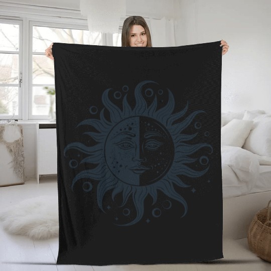Harmonious Sun and Moon - Spiritual Design Fleece Blankets