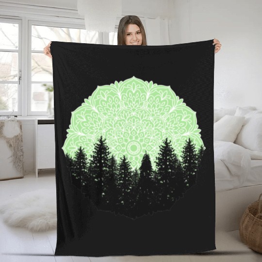 Green Forest Mandala Pacific Northwest Fleece Blankets