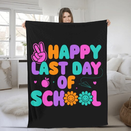 Happy Last Day Of School Teacher Summer Vacation Fleece Blankets