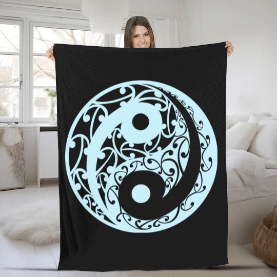 Yin And Yang In A Koru Pattern In A Light Blue Fleece Blankets