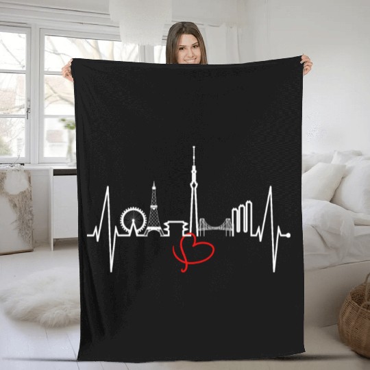 Tokyo Skyline Heartbeat Japanese Heart Love Tokyo Fleece Blankets
