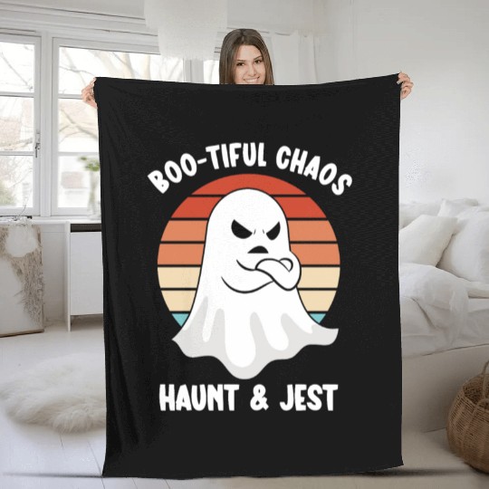 Ghost Hunter Funny Ghost Angry Ghost Halloween Fleece Blankets