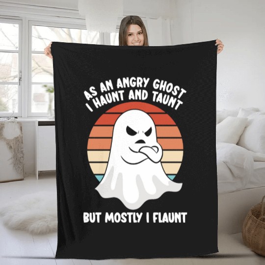 Ghost Hunter Funny Ghost Angry Ghost Halloween Fleece Blankets