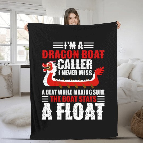 Funny Dragon Boat Caller Never Miss A Beat Racing Fleece Blankets