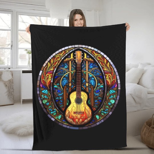 Stained Glass Art - Funny Holy Guitar Design Fleece Blankets