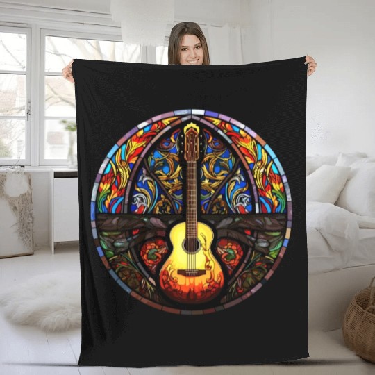 Unique Holy Guitar Art Design - Stained Glass Art Fleece Blankets