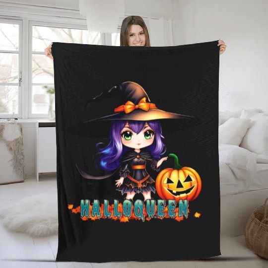 Hallo Queen Purple Fantastic Halloween witch desig Fleece Blankets