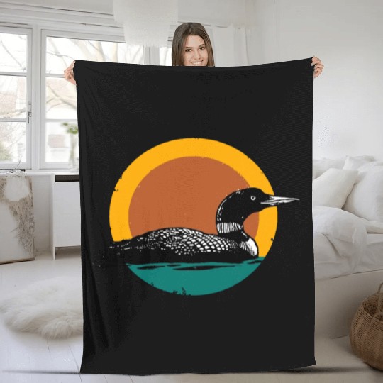 Loon Sunset Faded Look with Retro Colors Fleece Blankets