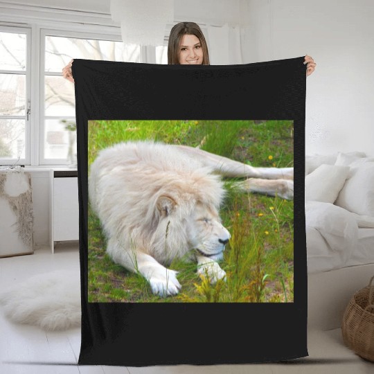 Slumbering Ivory King South African White Lion Fleece Blankets