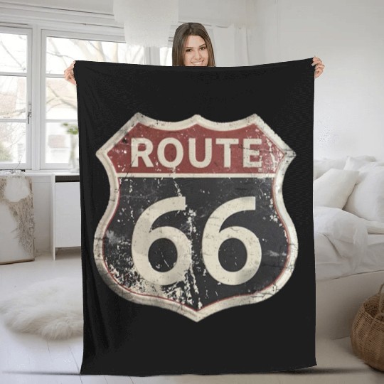 Route 66 vintage sign Fleece Blankets