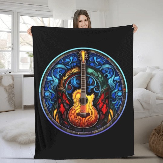 Stylish and Trendy Guitar - Artistic Stained Glass Fleece Blankets