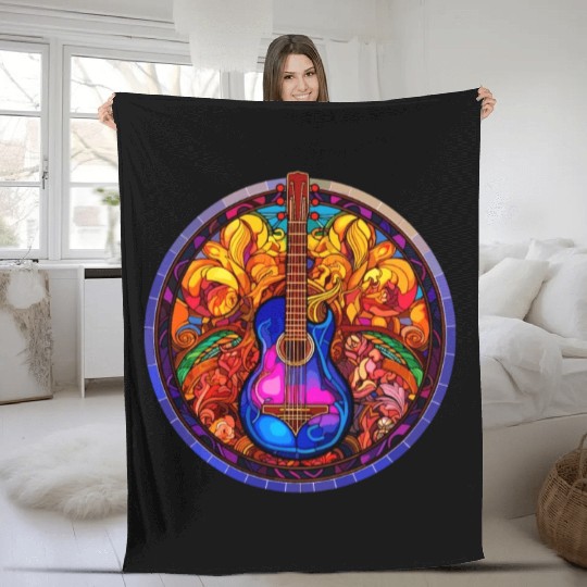 I love Guitar and Stained Glass Art - Funny and Un Fleece Blankets