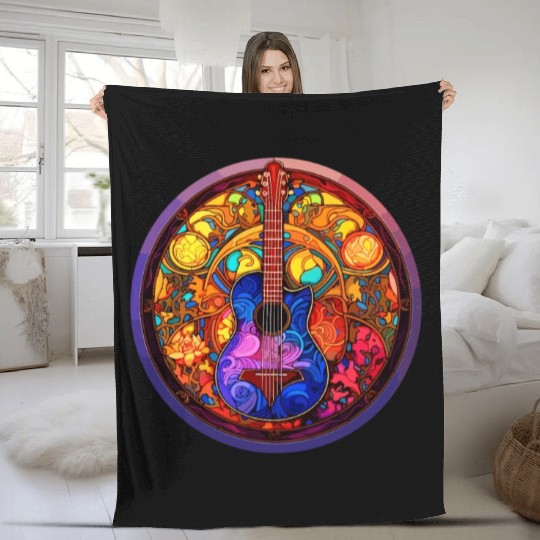 I Love Stained Glass Art and Guitar Designs - Holy Fleece Blankets