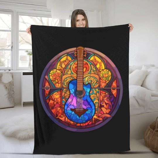 Funny Mosaic Art - Stained Glass Art Guitar Fleece Blankets