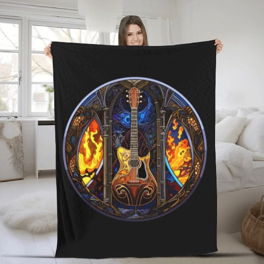 Stained Glass Design - Guitar in Stained Glass Pa Fleece Blankets