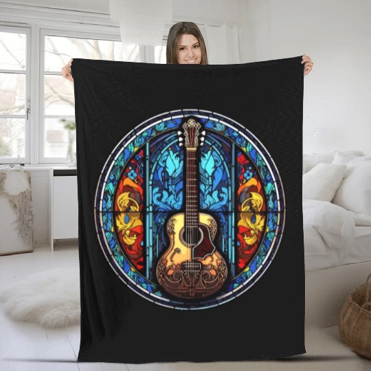 Cool Stained Glass Art Dog - Abstract Mosaic Guita Fleece Blankets