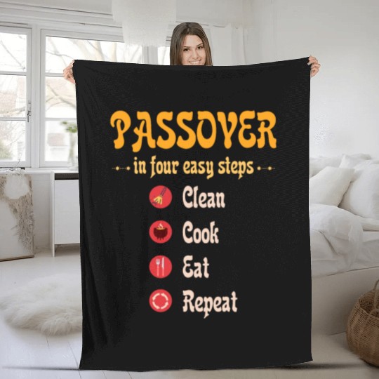 Passover 4 steps Clean Cook Eat Repeat Matzah Fleece Blankets