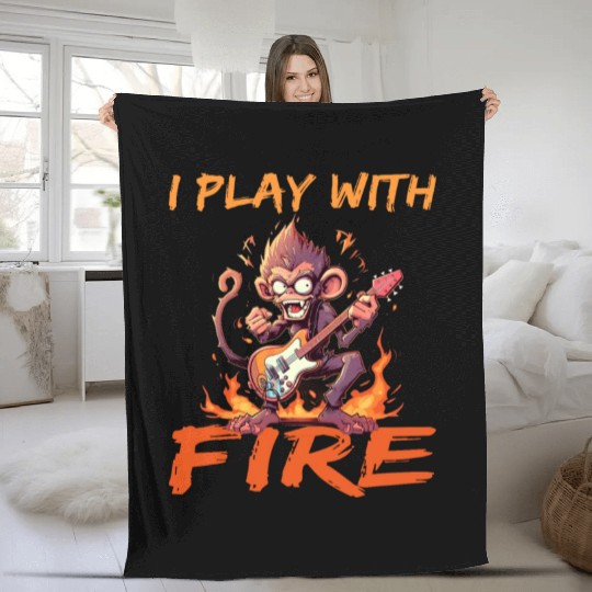 Monkey Chimpanzee Guitar I Play With Fire Fleece Blankets