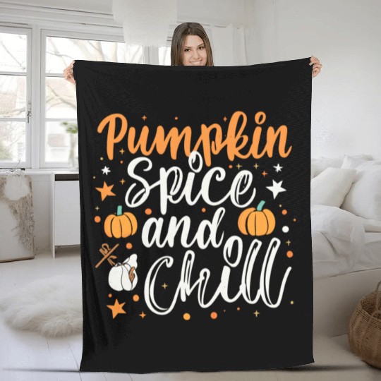 Pumpkin spice and chill halloween gift Fleece Blankets