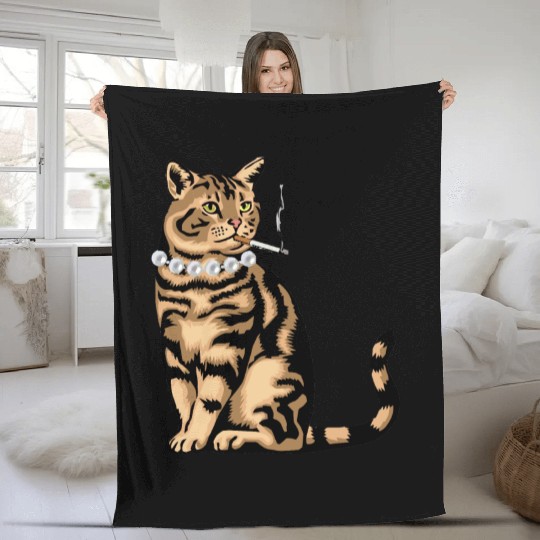 Cat Smoking Fleece Blankets