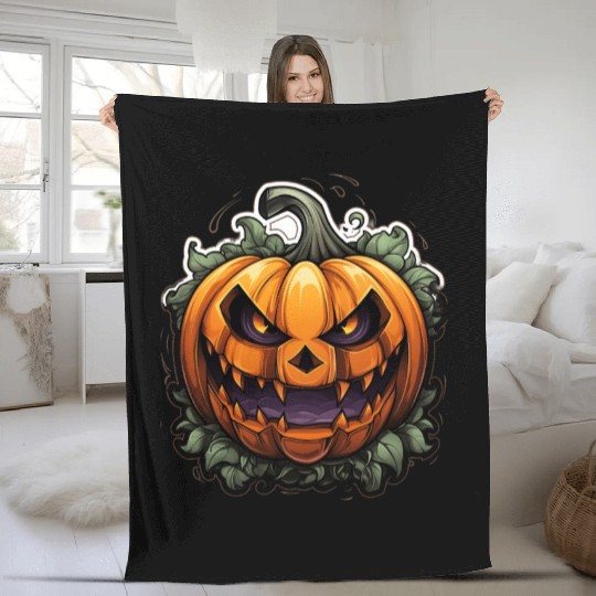 Scary Pumpkin Face I Spooky Halloween Fleece Blankets