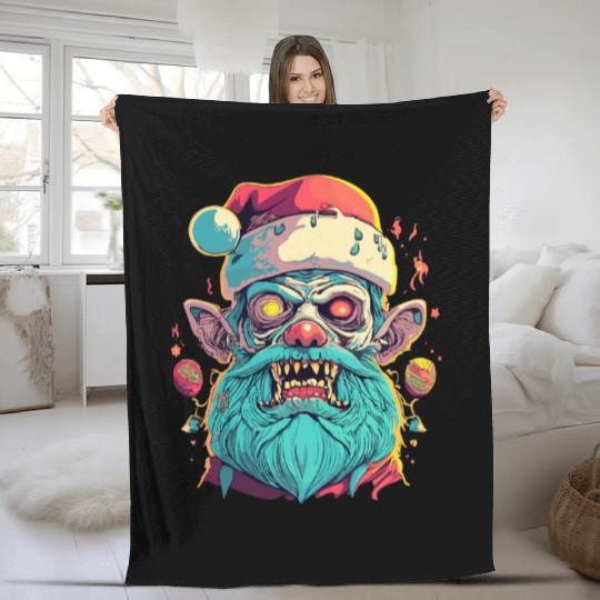 Zombie Face With Santa Hat Fleece Blankets