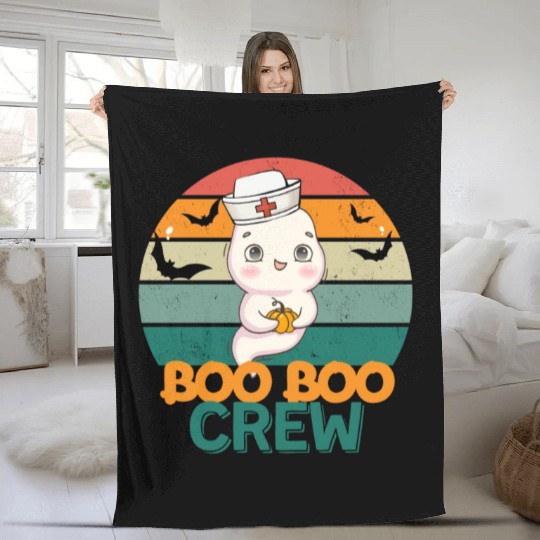 Boo Boo Crew Ghost Halloween Paramedic Nurse Ghost Fleece Blankets