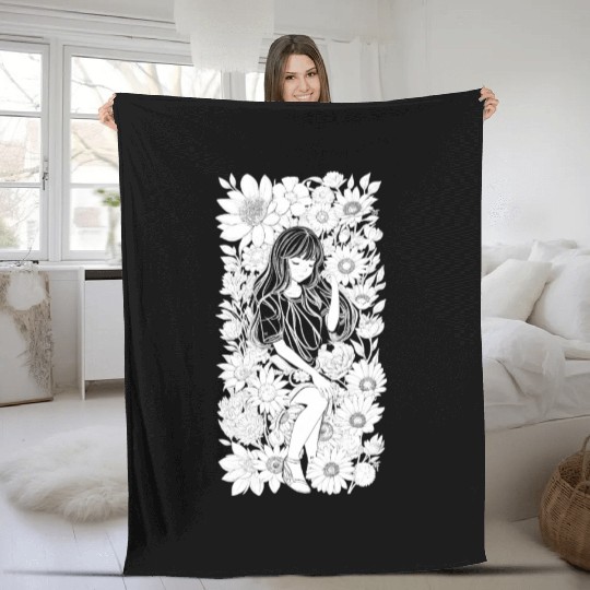 Flower Girl White for Black - DIGITAL Fleece Blankets