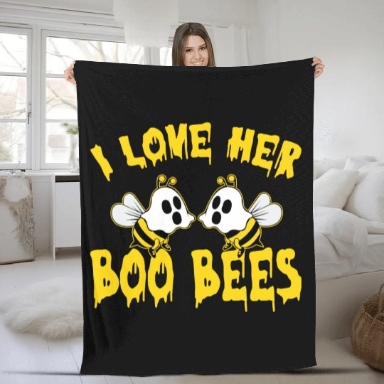 I Love Her Boo Bees Halloween Fleece Blankets
