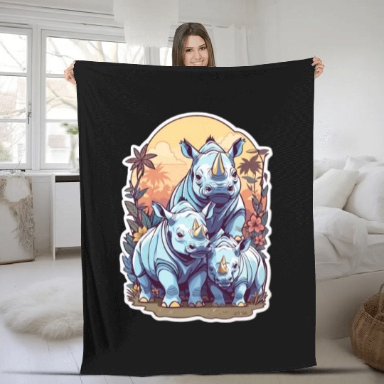 Rhinos Kawaii Fleece Blankets