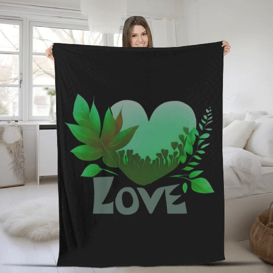 Love Design Leaves Greens Fleece Blankets