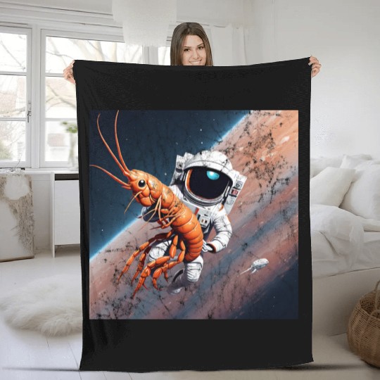 Astronaut in space with shrimp Fleece Blankets