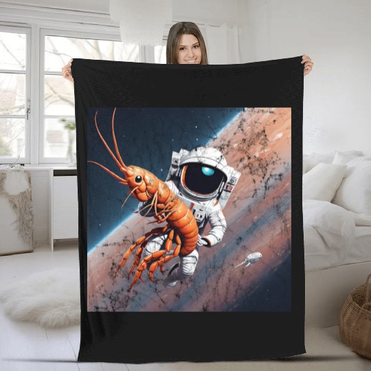 Astronaut in space with shrimp Fleece Blankets