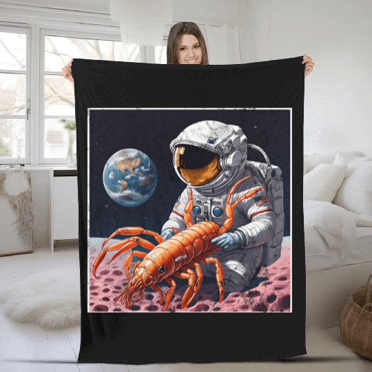 Astronaut in space with shrimp Fleece Blankets